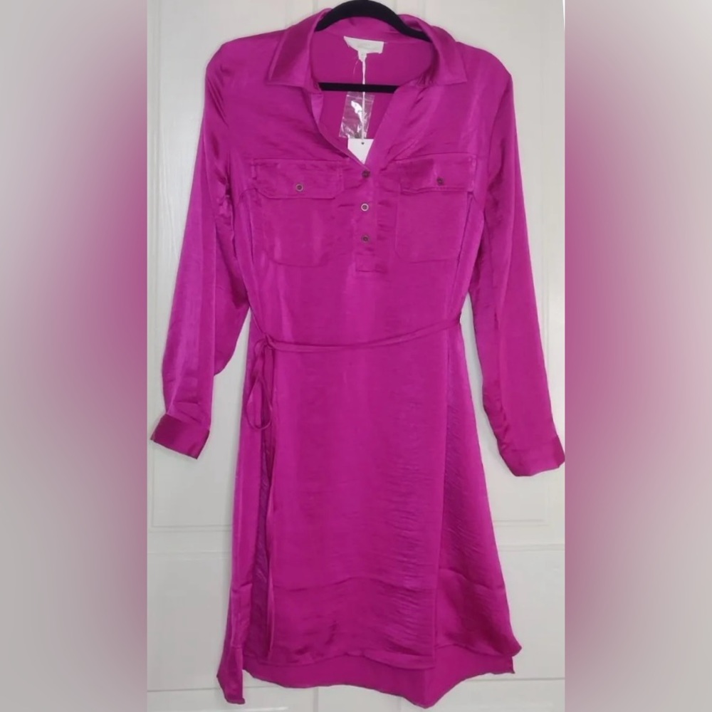 Brand new Lucky Brand long sleeve shirt dress in Fuchsia size S